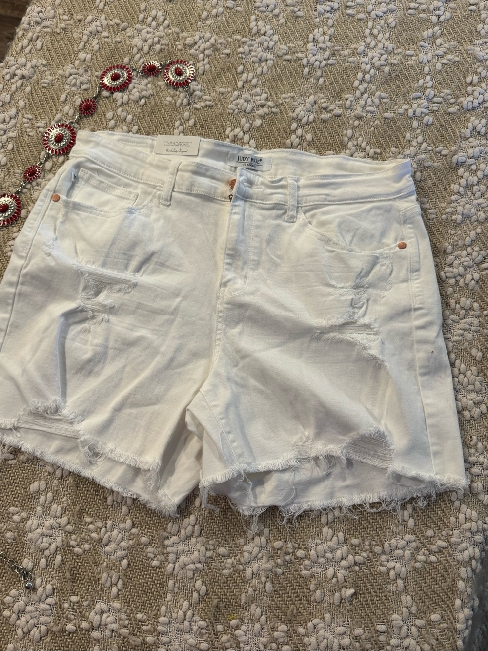 Judy Blue White Denim Shorts Stretchy, High-Waisted Women's Size 1XL
